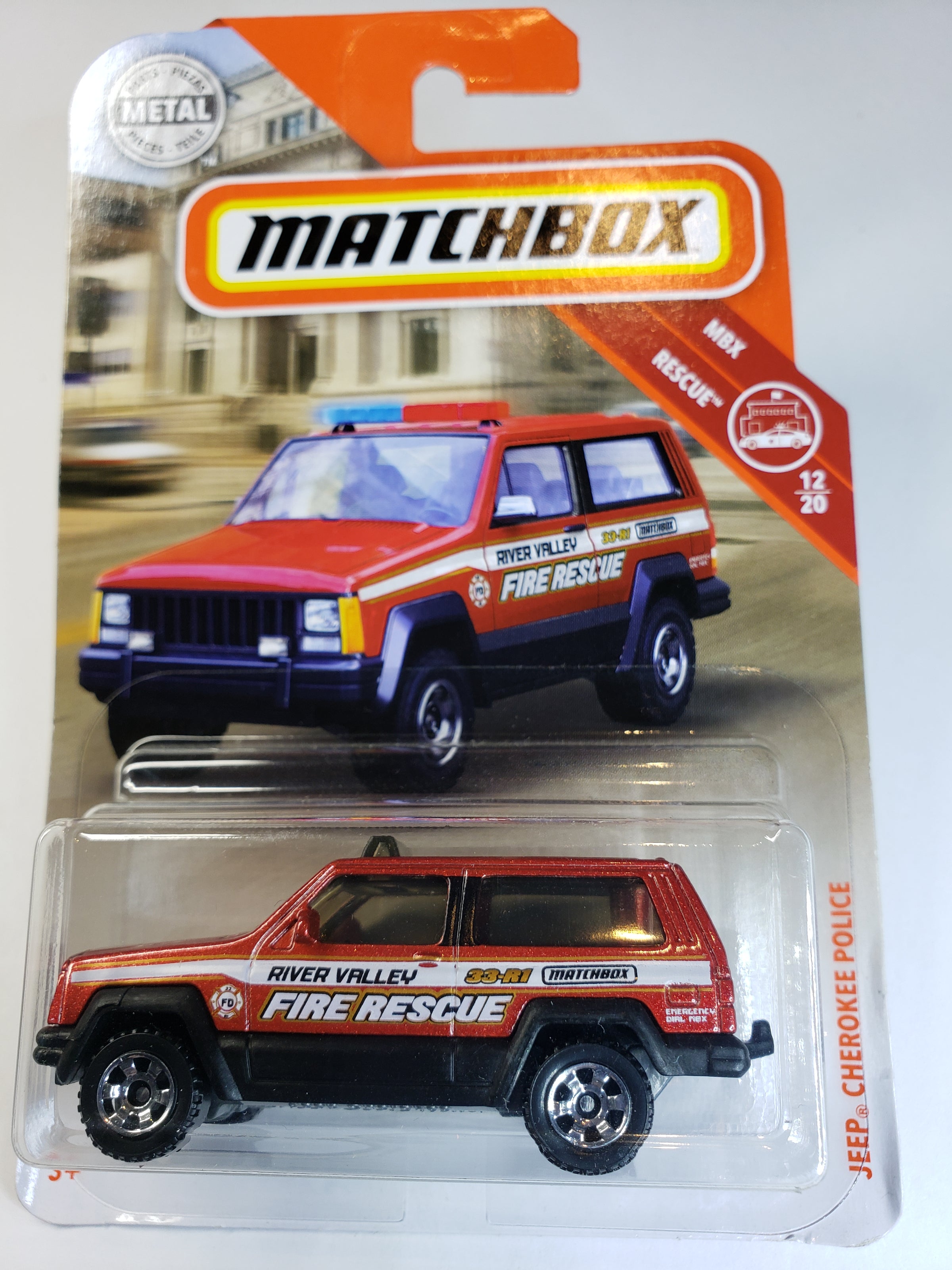 Matchbox Jeep Cherokee MBX Rescue River Valley Fire Rescue (Red